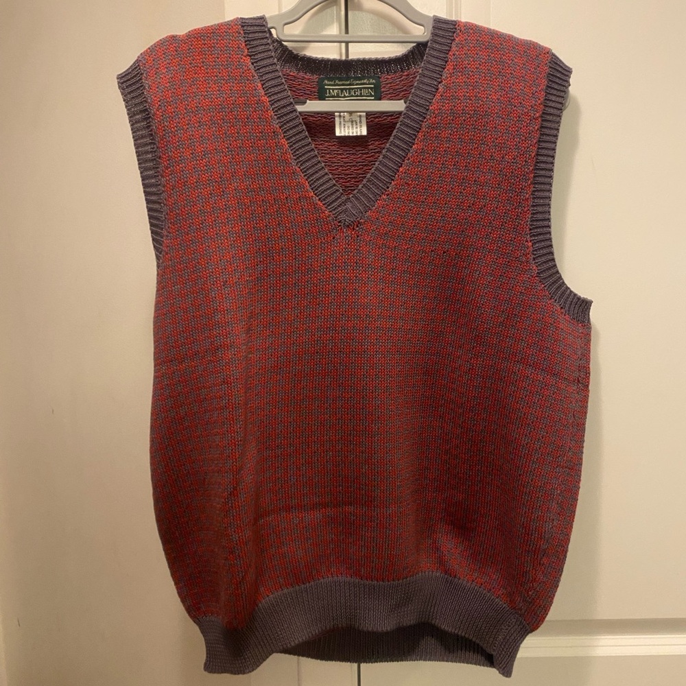 J. McLaughlin Red and Purple / Gray V-Neck Sweater Vest